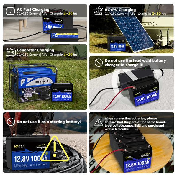 12V 100Ah Bluetooth Battery for 30~70 lbs Trolling Motors | 120A BMS | 1280Wh