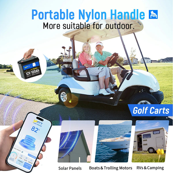 12V 100Ah Mini Bluetooth LiFePO4 Battery | 100A BMS | 1280Wh | Low-temp Protection