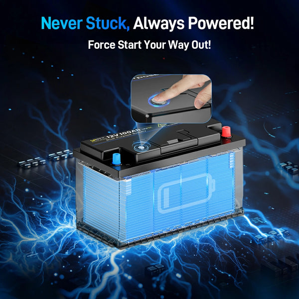 Batterie LiFePO4 12 V 100 Ah 1200 CCA avec Bluetooth et auto-chauffage | BMS 200 A | 2560 Wh