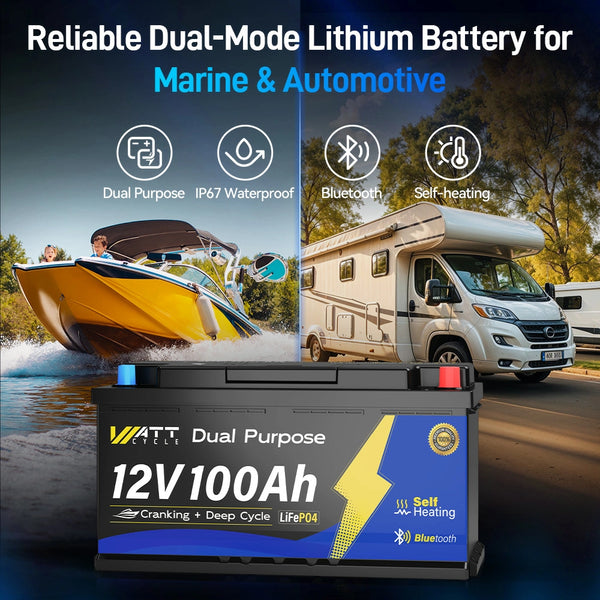 Batterie LiFePO4 12 V 100 Ah 1200 CCA avec Bluetooth et auto-chauffage | BMS 200 A | 2560 Wh