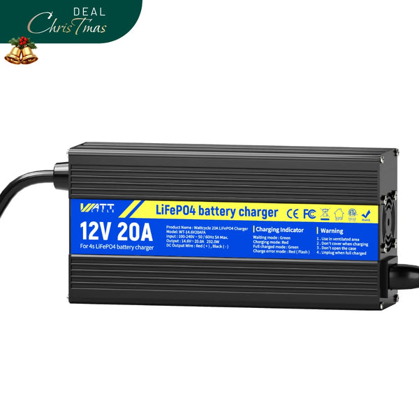 14.6V 20A Aluminum Shell LiFePO4 Battery Charger | Perfect for 12V 100Ah/200Ah