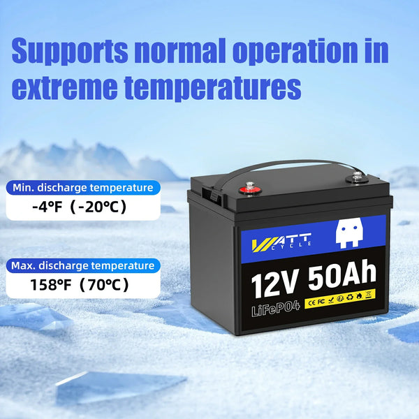 ⚡️New Arrival⚡️ WattCycle 12V 50Ah LiFePO4 Battery for Fish Finder, LiveScope & Kayak Fishing