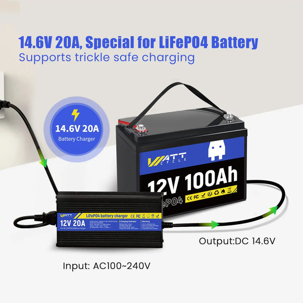 14.6V 20A Aluminum Shell LiFePO4 Battery Charger | Perfect for 12V 100Ah/200Ah