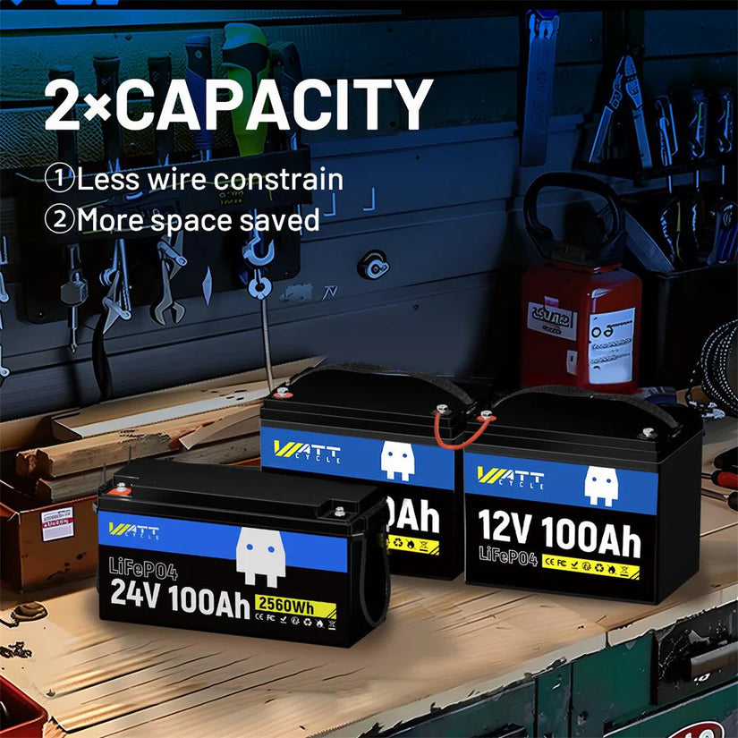 24V 100Ah LiFePO4 Battery | 100A BMS | 2560Wh | 30-70lb Trolling Motor