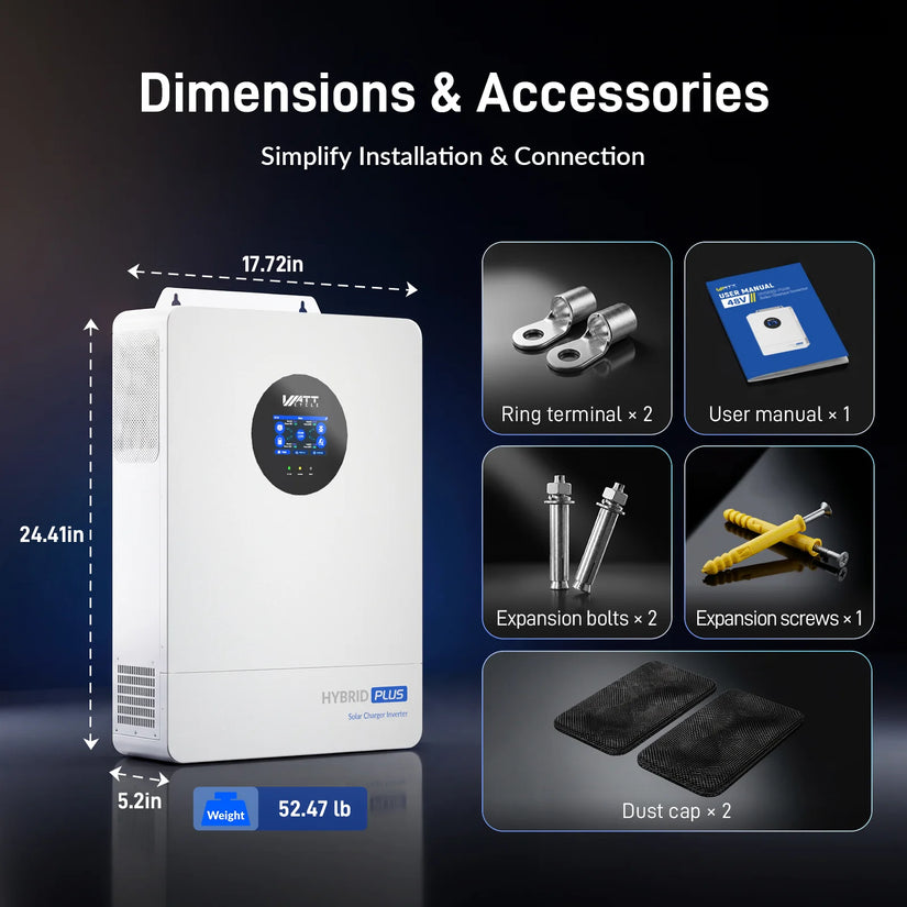 ⚡️ Pre-Order | Ships Aug 5⚡️ WattCycle V2 48V 12kW All-in-one Split Phase Hybrid Inverter - 120/240V, 24kW Dual MPPT, 250A Charger, Wi-Fi connection