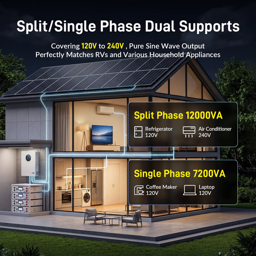 ⚡️ Pre-Order | Ships Aug 5⚡️ WattCycle V2 48V 12kW All-in-one Split Phase Hybrid Inverter - 120/240V, 24kW Dual MPPT, 250A Charger, Wi-Fi connection