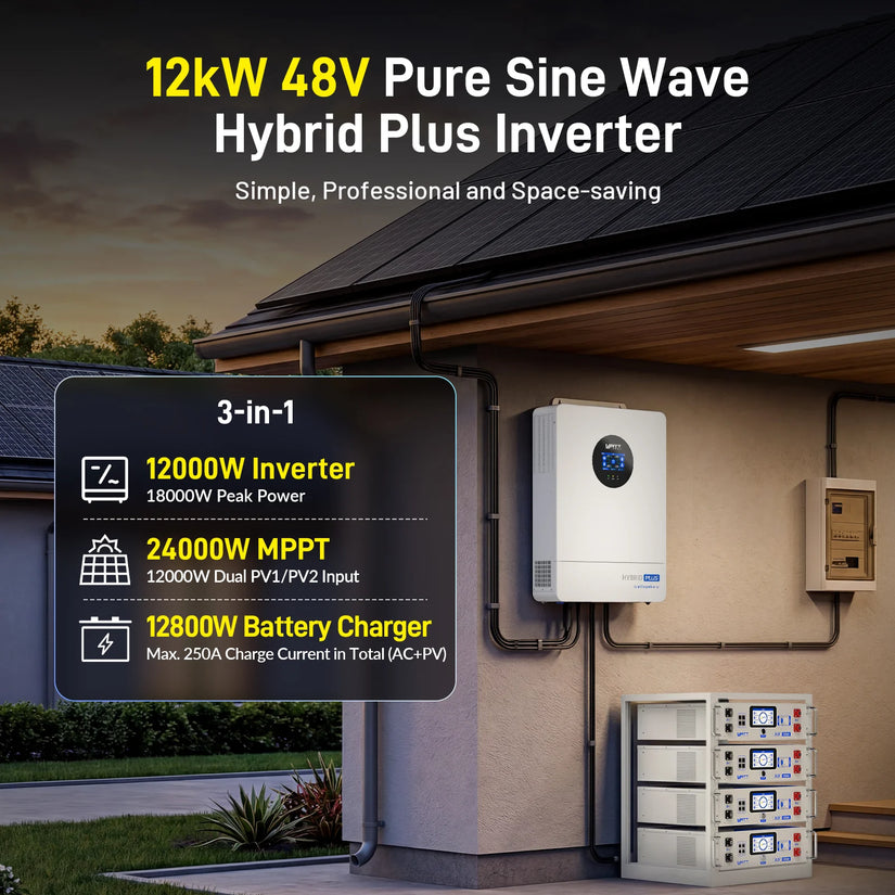 ⚡️ Pre-Order | Ships Aug 5⚡️ WattCycle V2 48V 12kW All-in-one Split Phase Hybrid Inverter - 120/240V, 24kW Dual MPPT, 250A Charger, Wi-Fi connection