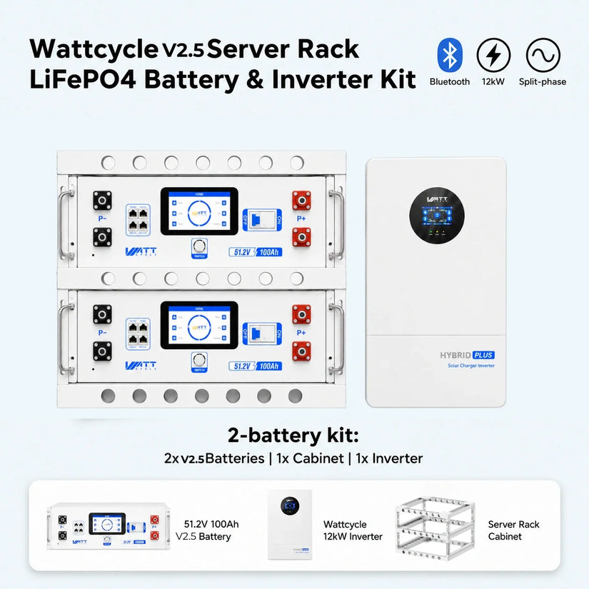 ⚡️ Pre-Order | Ships Aug 5⚡️WattCycle V2.5 48V 100Ah Server Rack Lithium Battery and 12kW Split Phase Solar Inverter Bundle Kit