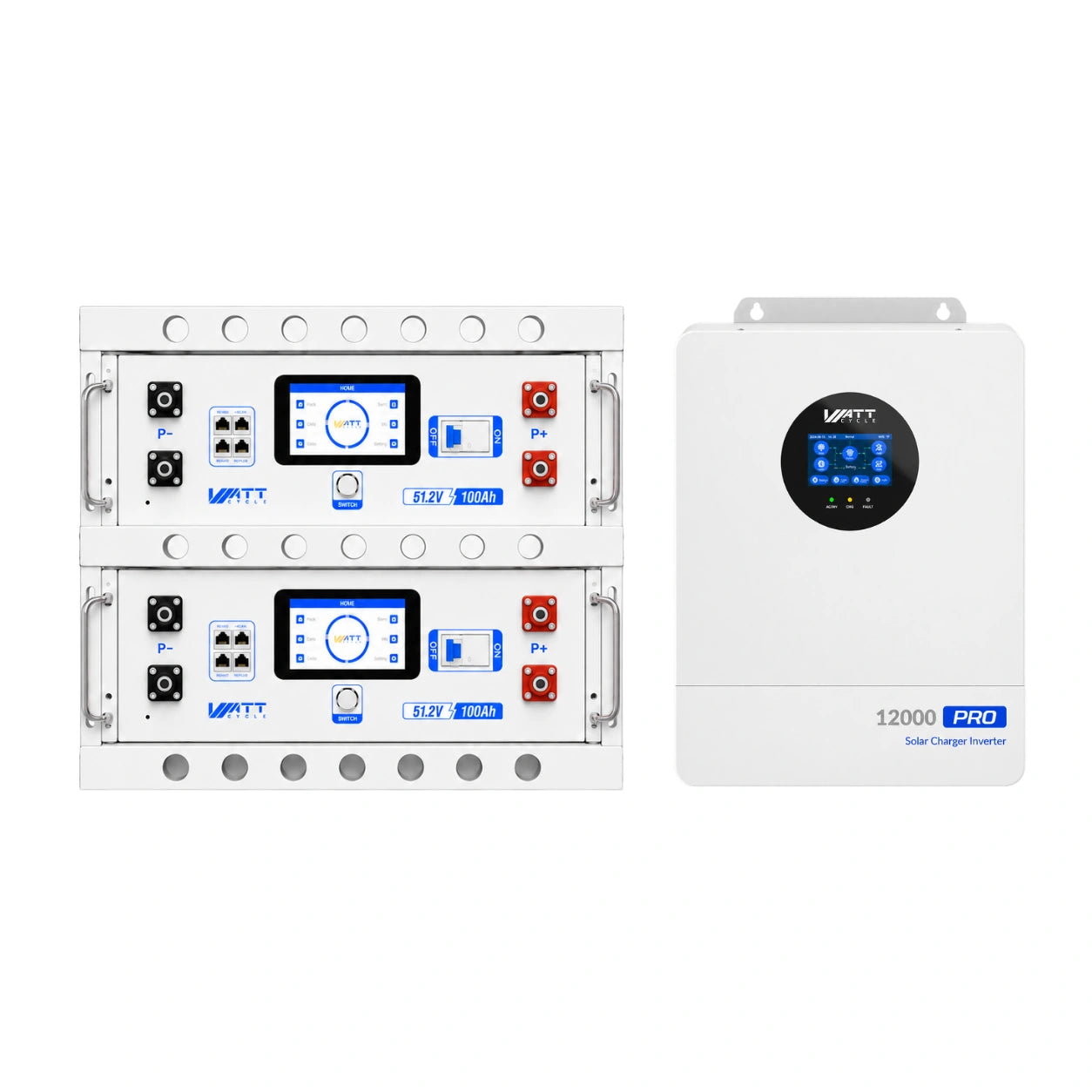 WattCycle V2.5 48V 100Ah Server Rack Lithium Battery and 12kW Split Phase Solar Inverter Bundle Kit, UL1741 Certified