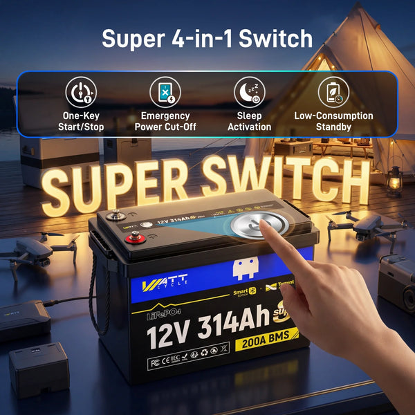 ⚡️Preorder – Ships June 10⚡️ WattCycle 12V 314Ah Mini Super Powerhouse LiFePO4 Battery | 3A Active Balancer | Serviceable Case | Bluetooth & Low-Temp Protection