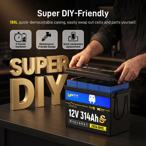 ⚡️Preorder – Ships June 10⚡️ WattCycle 12V 314Ah Mini Super Powerhouse LiFePO4 Battery | 3A Active Balancer | Serviceable Case | Bluetooth & Low-Temp Protection