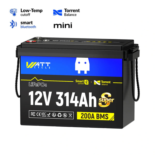 ⚡️Preorder – Ships June 10⚡️ WattCycle 12V 314Ah Mini Super Powerhouse LiFePO4 Battery | 3A Active Balancer | Serviceable Case | Bluetooth & Low-Temp Protection