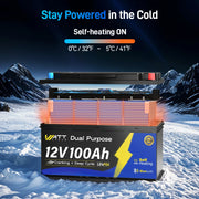12V 100Ah 1200CCA Bluetooth LiFePO4 Battery with Self Heating | 200A BMS | 2560Wh