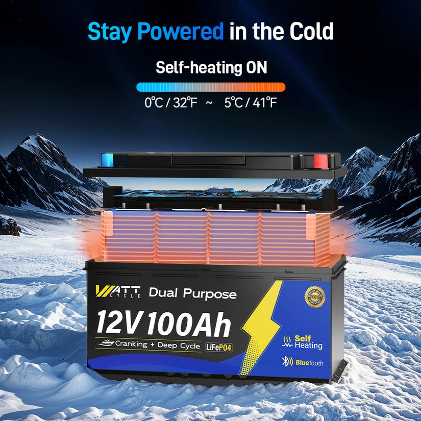 12V 100Ah 1200CCA Bluetooth LiFePO4 Battery with Self Heating | 200A BMS | 2560Wh
