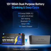 12V 100Ah 1200CCA Bluetooth LiFePO4 Battery with Self Heating | 200A BMS | 2560Wh