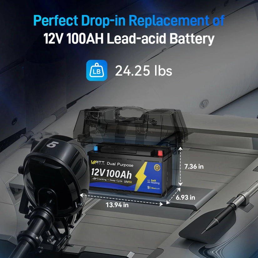 12V 100Ah 1200CCA Bluetooth LiFePO4 Battery with Self Heating | 200A BMS | 2560Wh
