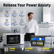 WattCycle 12V 314Ah Mini Bluetooth LiFePO4 Battery | Heavy-Gauge Internal Cabling & Continuous 200A BMS | Drop-in Upgrade for RV Solar
