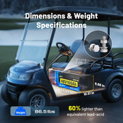 [Moniteur gratuit] Batterie au lithium LiFePO₄ Bluetooth 48V 100Ah pour voiturettes de golf - BMS 200A