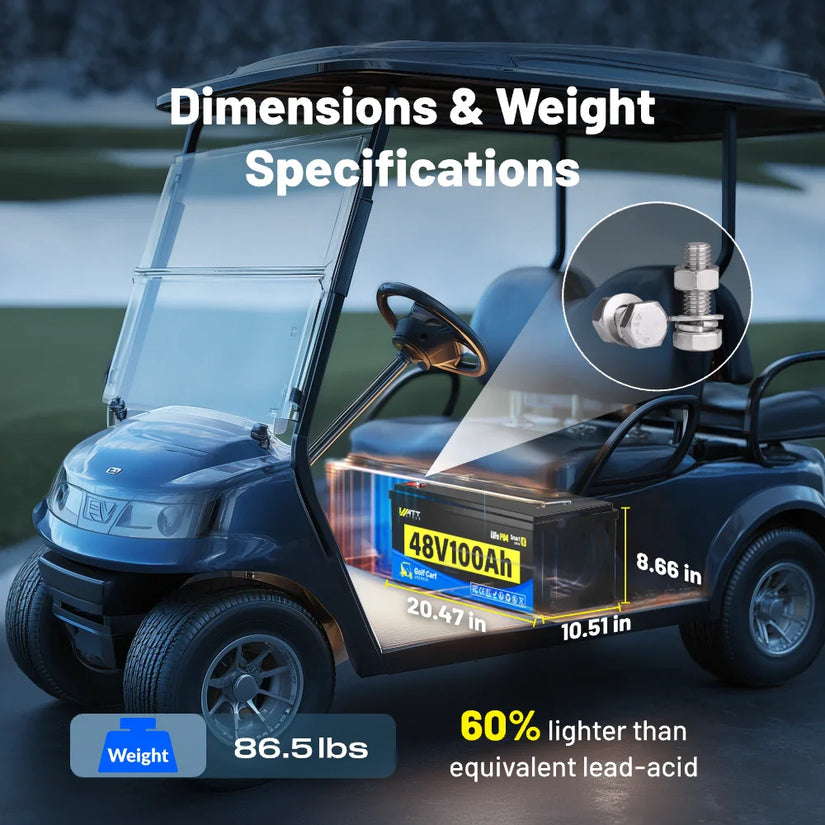 [Moniteur gratuit] Batterie au lithium LiFePO₄ Bluetooth 48V 100Ah pour voiturettes de golf - BMS 200A