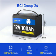 WattCycle_12V_100Ah_Group_24_LiFePO4_Battery_Compact_Size