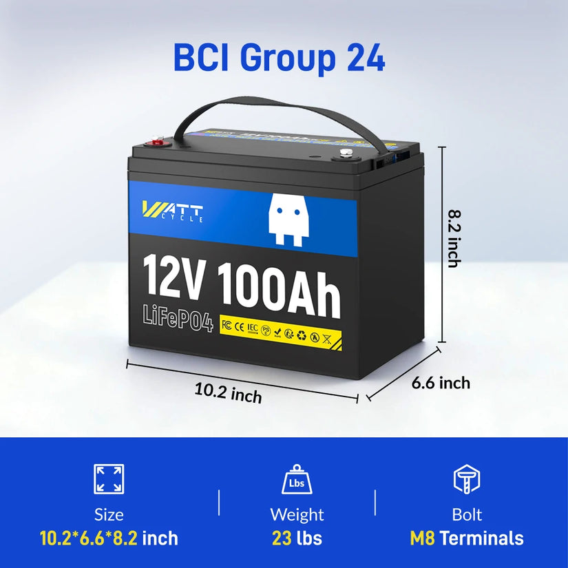 WattCycle_12V_100Ah_Group_24_LiFePO4_Battery_Compact_Size