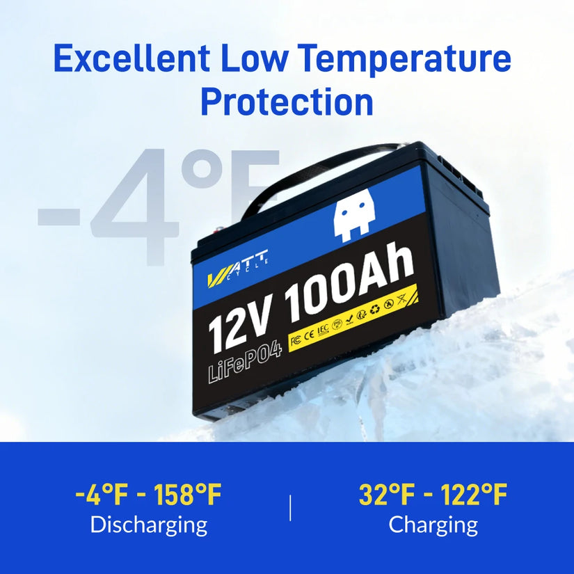 WattCycle_12V_100Ah_Group_24_LiFePO4_Battery_Low_temp_Protection