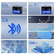 12V 100Ah TM Bluetooth LiFePO4 Marine Battery | 30–70lb Trolling Motors | 120A BMS surge protection
