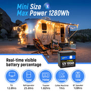 12V 100Ah Mini Bluetooth LiFePO4 Battery | 100A BMS | 1280Wh | Low-temp Protection