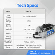 【Pre Order | Ships Mid Oct】24V 15A Aluminum Shell LiFePO4 Battery Charger