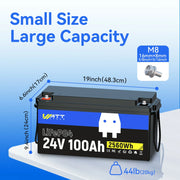 24V 100Ah LiFePO4 Battery | 100A BMS | 2560Wh | 30-70lb Trolling Motor