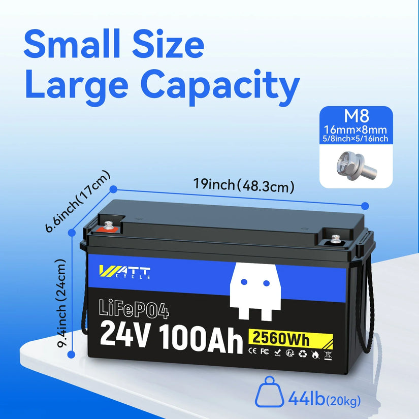 24V 100Ah LiFePO4 Battery | 100A BMS | 2560Wh | 30-70lb Trolling Motor