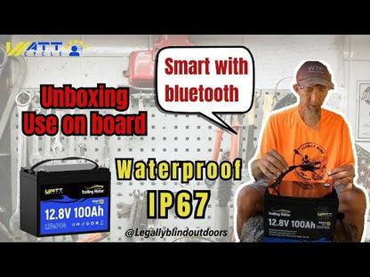 ⭐【ABA Sponsorship Battery】WattCycle 12V 100Ah Group 24 LiFePO4 Battery with Bluetooth for Trolling Motors