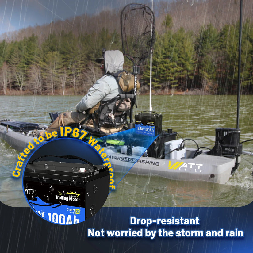 12V 100Ah TM Bluetooth LiFePO4 Marine Battery | 30–70lb Trolling Motors | 120A BMS surge protection